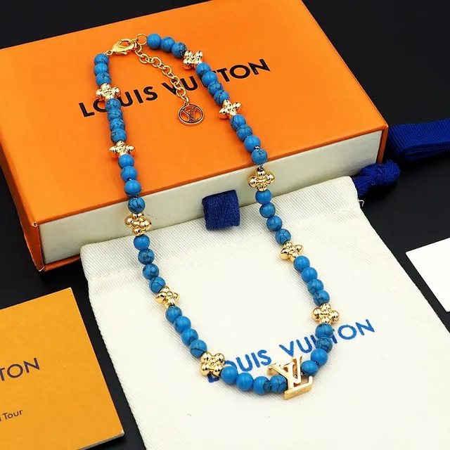 Louis Vuitton Monogram Beads Turquoise et doré collier 6