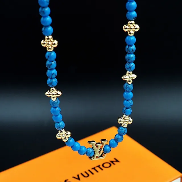 Louis Vuitton Monogram Beads Turquoise et doré collier 7