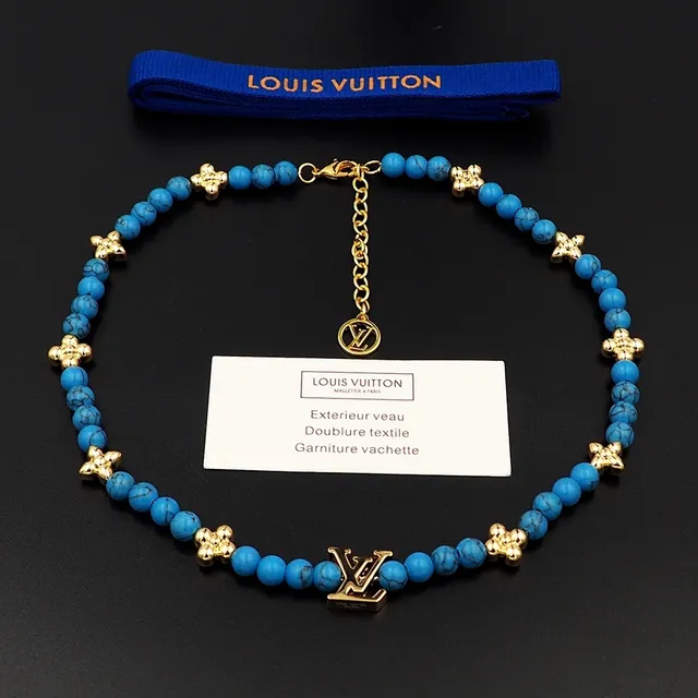 Louis Vuitton Monogram Beads Turquoise et doré collier 8