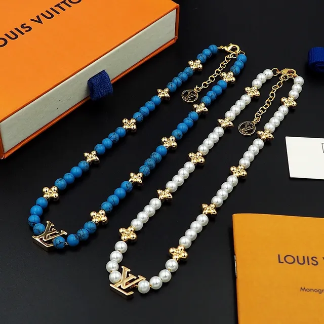 Louis Vuitton Monogram Beads Turquoise et doré collier 9