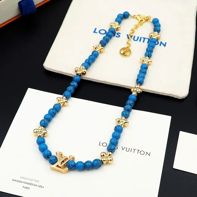 Louis Vuitton Monogram Beads Turquoise et doré collier 11