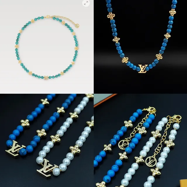 Louis Vuitton Monogram Beads Turquoise et doré collier 12