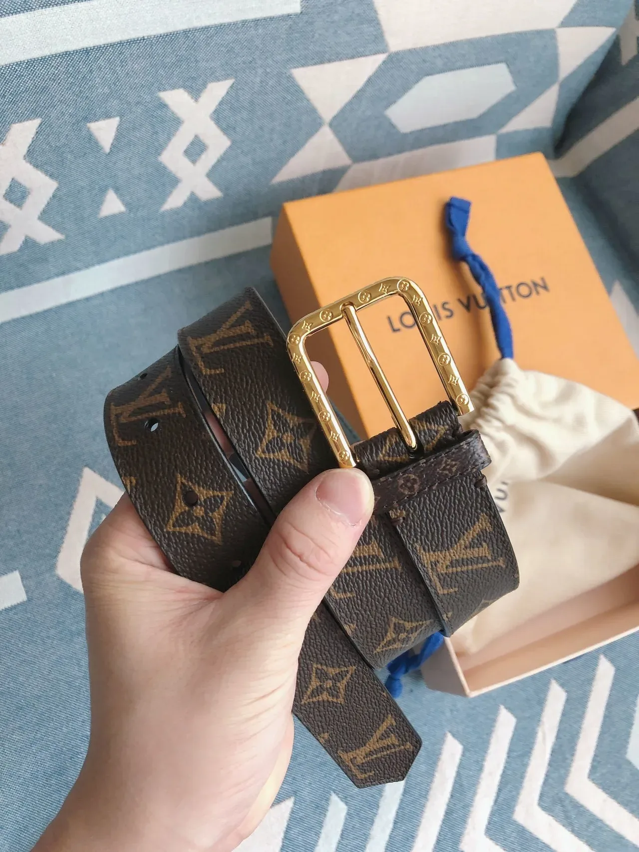 Louis Vuitton Correa Monograma Marrón Lona Recubierta de Oro Hebilla Rectangular Correa de Cuero 2