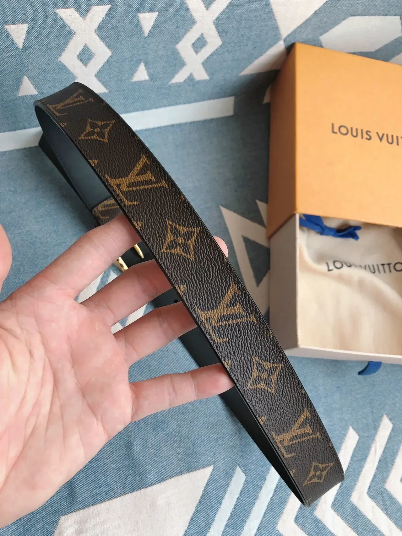 Louis Vuitton Correa Monograma Marrón Lona Recubierta de Oro Hebilla Rectangular Correa de Cuero 3