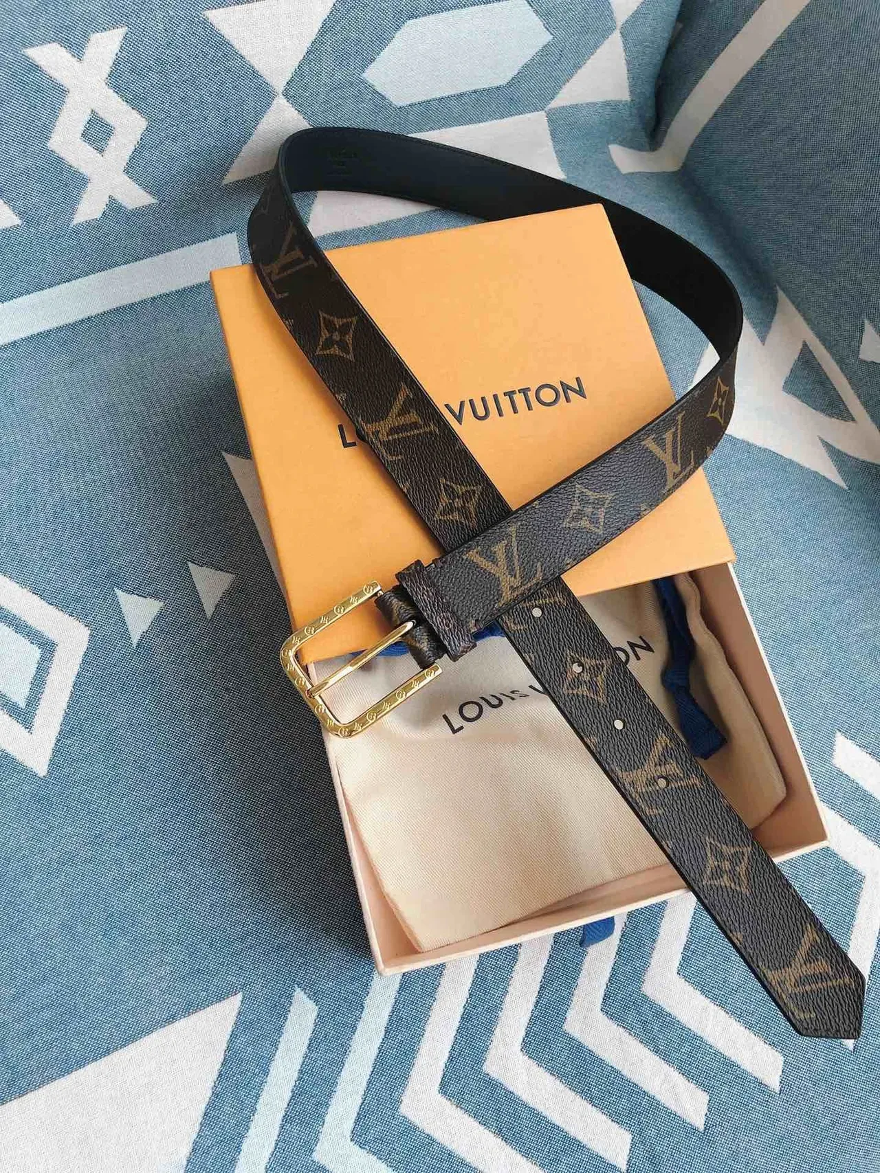 Louis Vuitton Correa Monograma Marrón Lona Recubierta de Oro Hebilla Rectangular Correa de Cuero 4