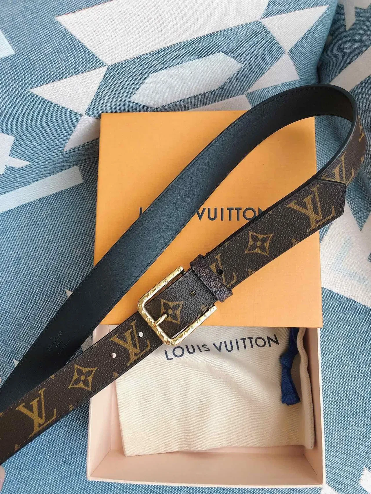 Louis Vuitton Correa Monograma Marrón Lona Recubierta de Oro Hebilla Rectangular Correa de Cuero 5