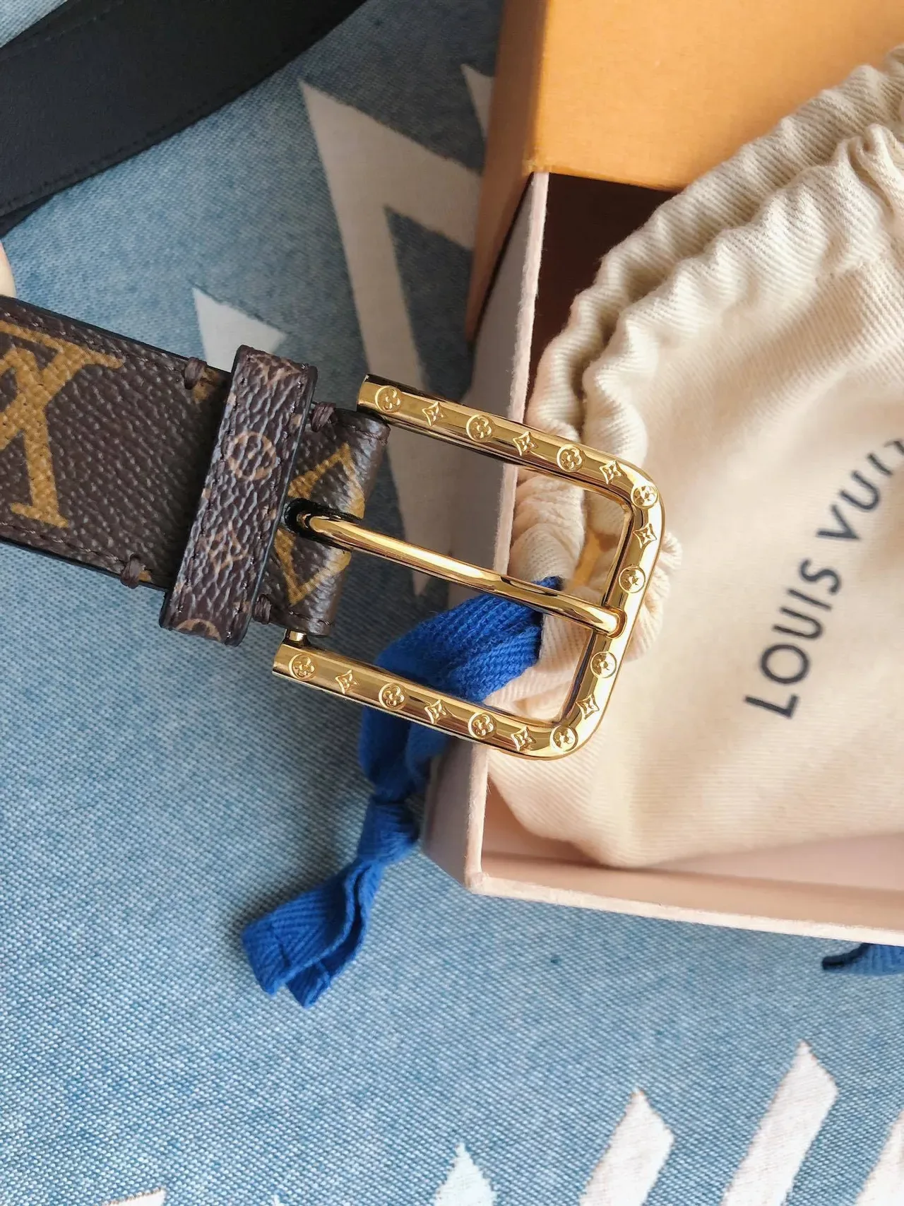 Louis Vuitton Correa Monograma Marrón Lona Recubierta de Oro Hebilla Rectangular Correa de Cuero 6