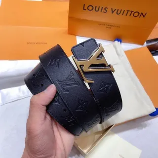 حزام جلدي لويس فيتون مونوغرام أسود ذهبي LV لفة الشقلبة