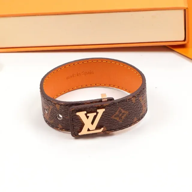 حزام لويس فيتون مونوجرام كانفاس بني ذهبي معدني لوغو LV لوحة جلد 3