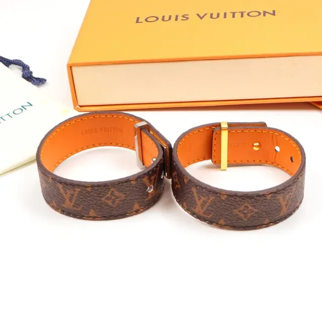 حزام لويس فيتون مونوجرام كانفاس بني ذهبي معدني لوغو LV لوحة جلد 4