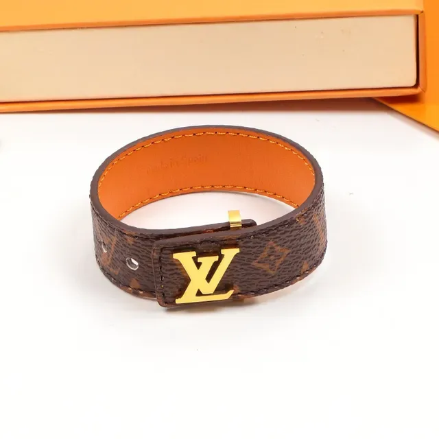 حزام لويس فيتون مونوجرام كانفاس بني ذهبي معدني لوغو LV لوحة جلد 5