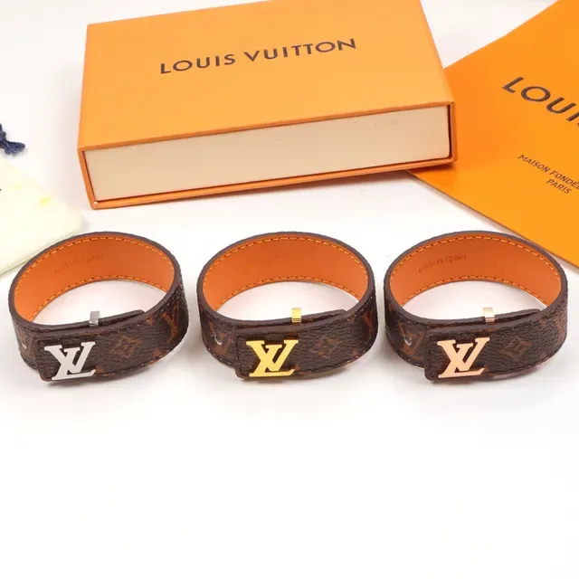 حزام لويس فيتون مونوجرام كانفاس بني ذهبي معدني لوغو LV لوحة جلد 6