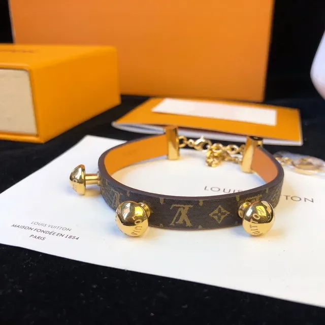 Louis Vuitton Monogram Canvas Bracelet Brown Gold Spherical Charms Bracelet 3