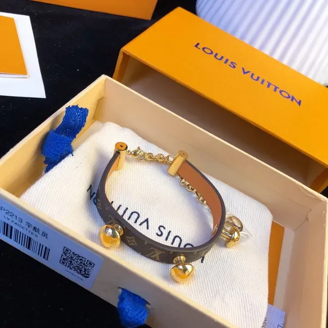Louis Vuitton Monogram Canvas Bracelet Brown Gold Spherical Charms Bracelet 5