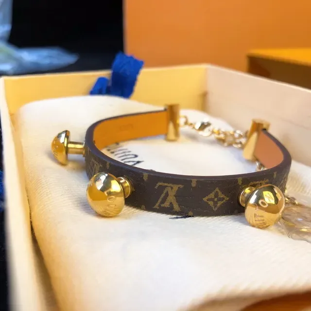 Louis Vuitton Monogram Canvas Bracelet Brown Gold Spherical Charms Bracelet 6