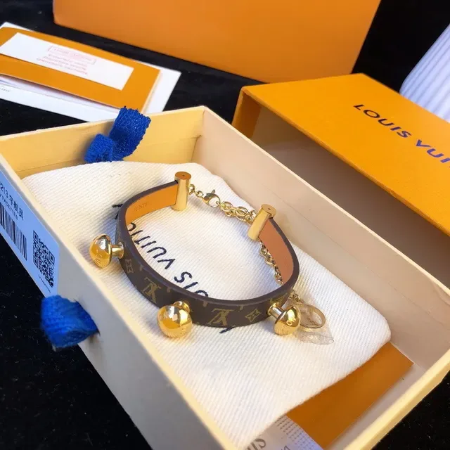 Louis Vuitton Monogram Canvas Bracelet Brown Gold Spherical Charms Bracelet 7