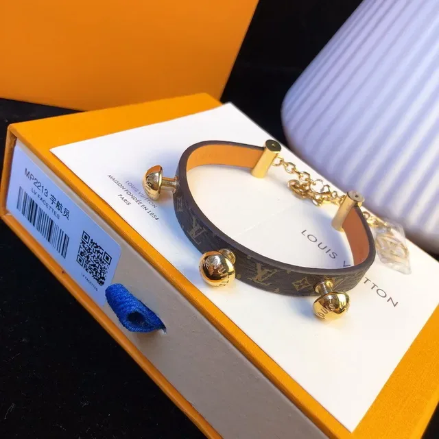Louis Vuitton Monogram Canvas Bracelet Brown Gold Spherical Charms Bracelet 9