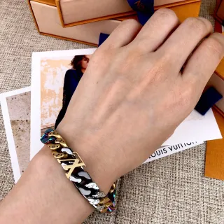 लुई विटन Monogram Curb-Link चमकदार दो रंग का कलाई का आभूषण