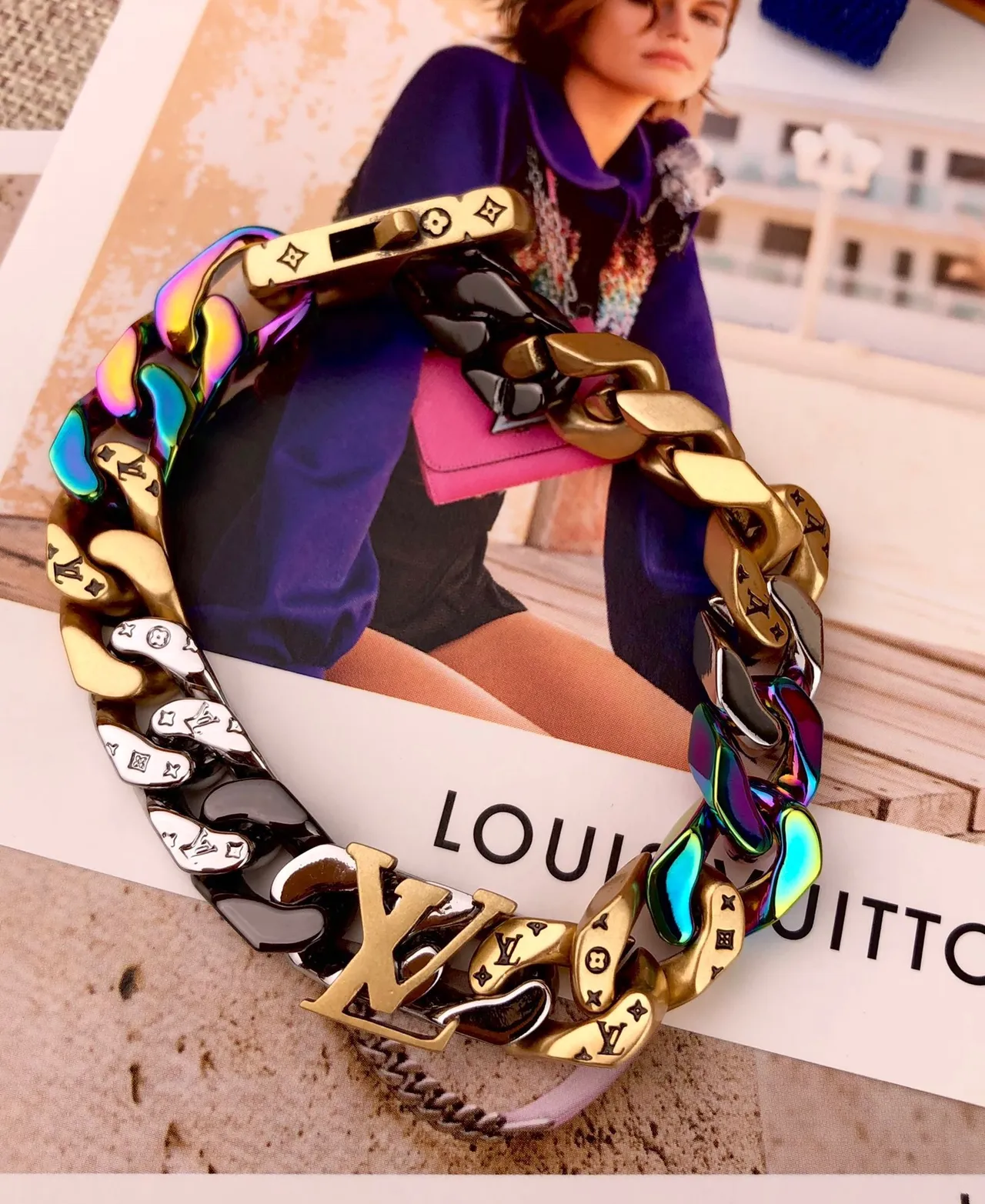 Louis Vuitton Monogram Curb-Link Iridescente Bicolor Bracelete 4