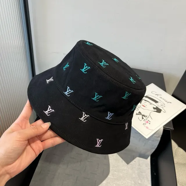 Louis Vuitton sombrero de cubo bordado con monograma negro 2