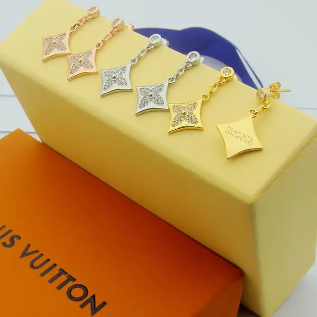 Louis Vuitton मोनोग्राम फूल चार पत्ती पेव क्रिस्टल ड्रॉप ईयररिंग्स 6