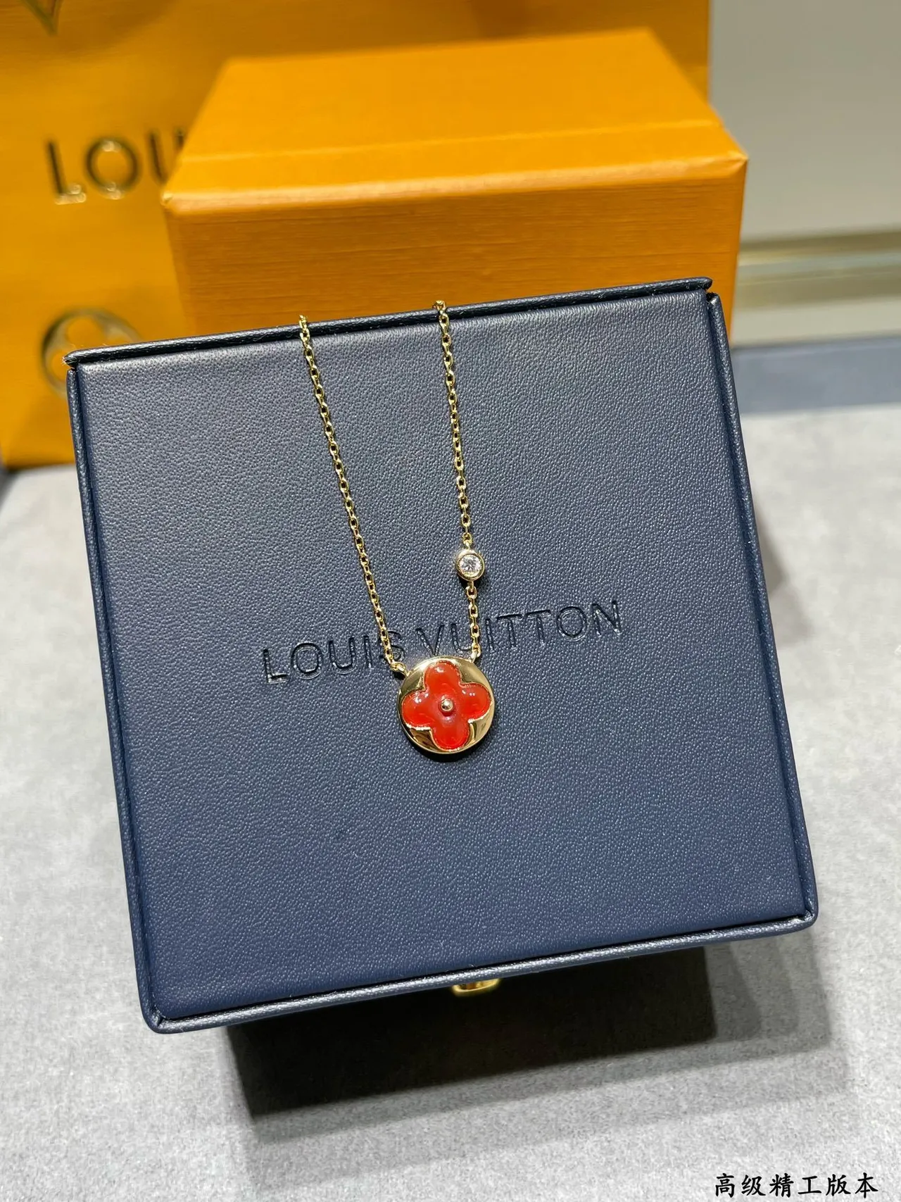 Louis Vuitton Monogram Flower Red Enamel Gold Necklace 3