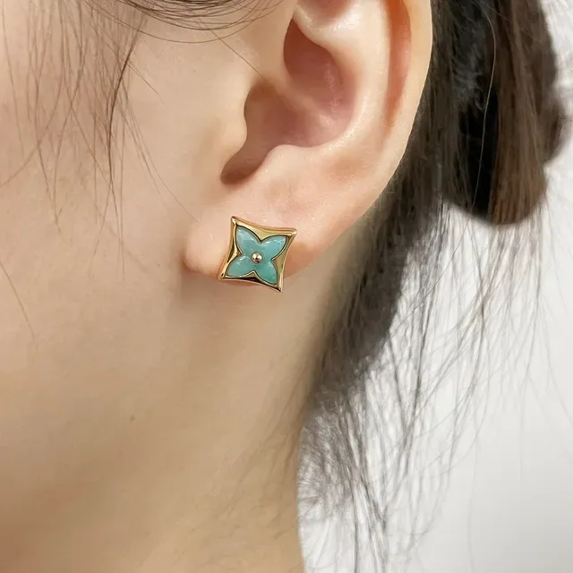 Louis Vuitton Monogram Flower Turquoise Enamel Stud Earrings 12