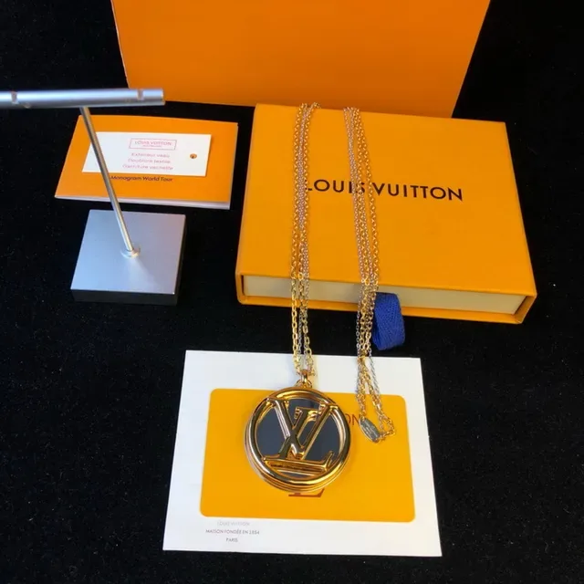 Louis Vuitton Monogram Gold Silver Circular Pendant Mirrored Face Necklace 6