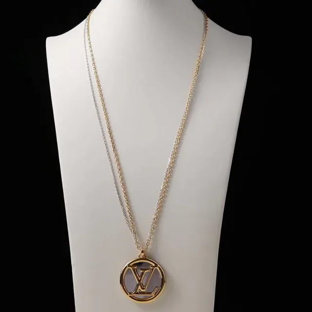 Louis Vuitton Monogram Gold Silver Circular Pendant Mirrored Face Necklace 7