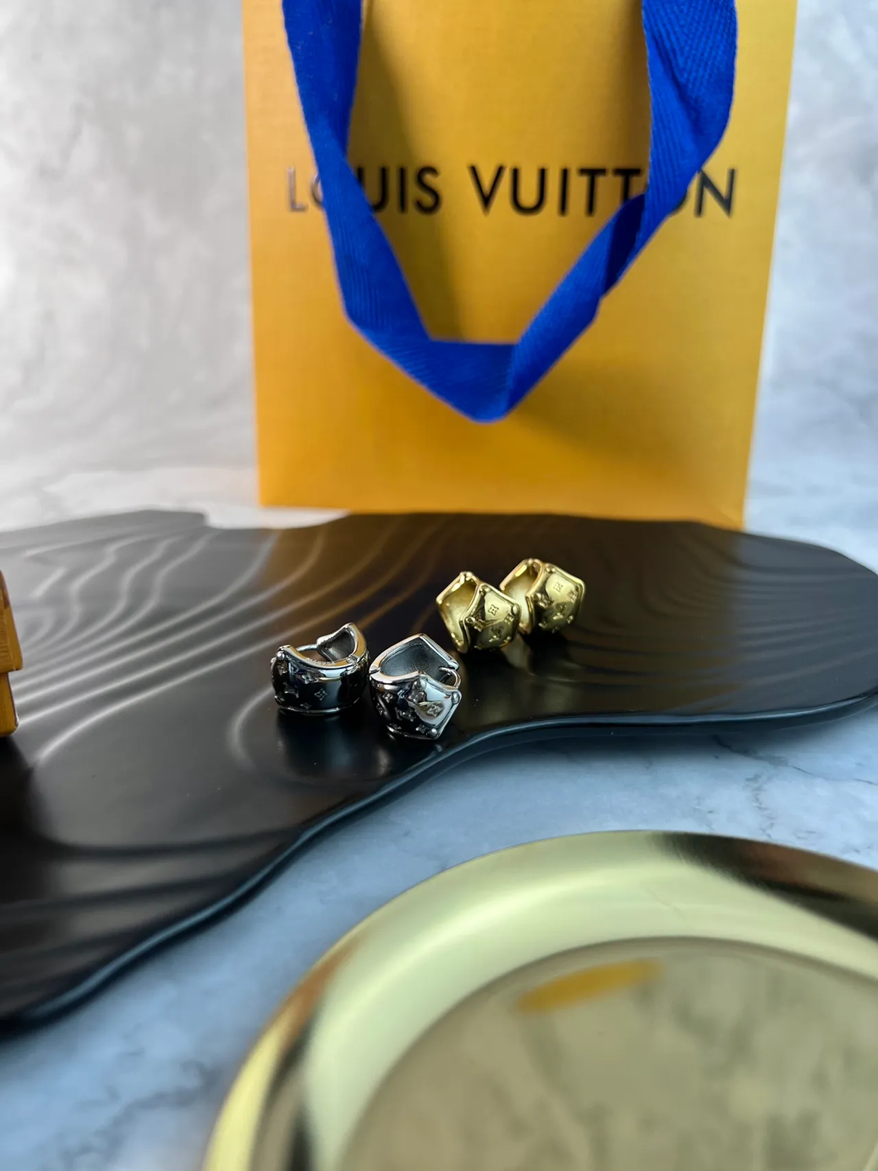 Louis Vuitton Monogram Hoop Silver Hinged Earrings 2