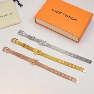 Pulsera Louis Vuitton Monogram Mesh Banda de Oro y Plata Placa