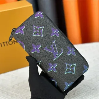 Louis Vuitton Monogram Print Purple and Neon Green Zip-Top Wallet