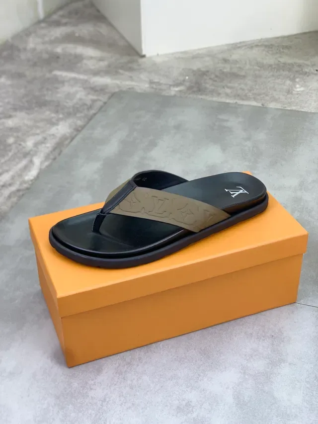 Louis Vuitton Monogram Strap Black and Olive Green Slippers 4