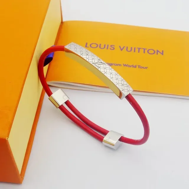 Pulseira Louis Vuitton Monogram World Vermelho Navy Roxo Borracha e Metal Prateado 7