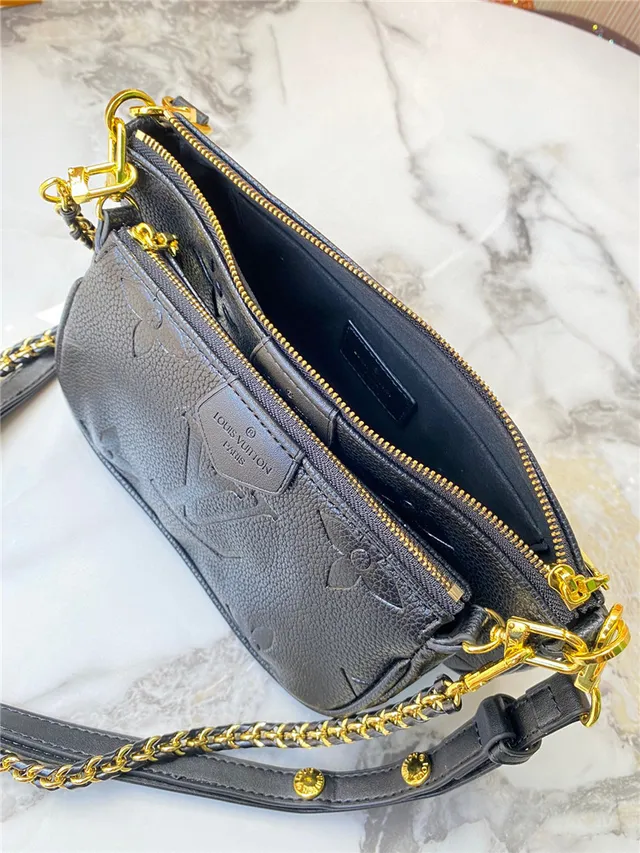 Louis Vuitton Multi Pochette Accessoires Negro Dorado Monograma Grabado Correa de Cadena Bolso Cruzado 12