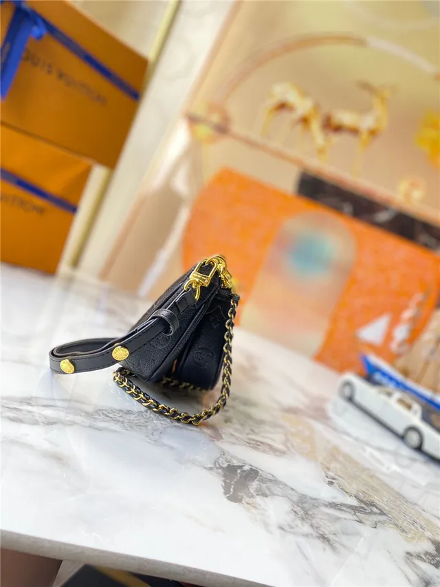 Louis Vuitton Multi Pochette Accessoires Negro Dorado Monograma Grabado Correa de Cadena Bolso Cruzado 18
