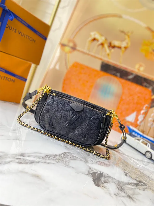Louis Vuitton Multi Pochette Accessoires Negro Dorado Monograma Grabado Correa de Cadena Bolso Cruzado 19