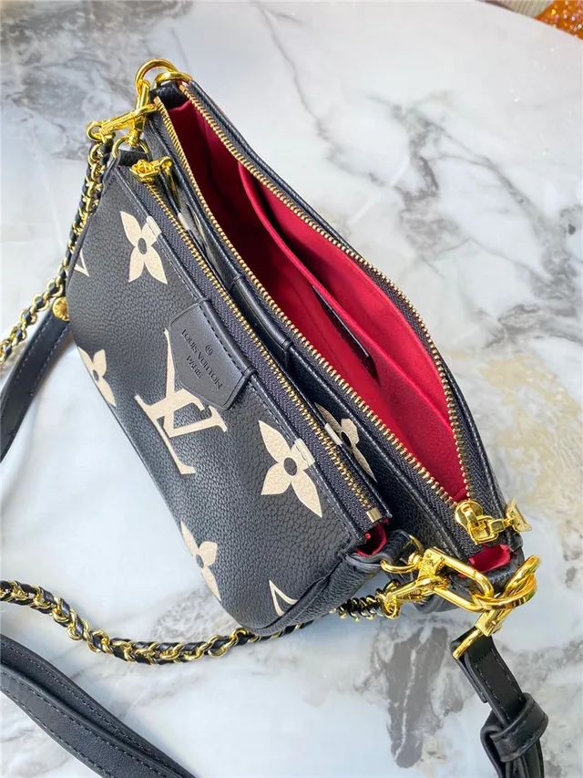 Louis Vuitton Multi Pochette Accessoires Negro Dorado Monograma Grabado Correa de Cadena Bolso Cruzado 21