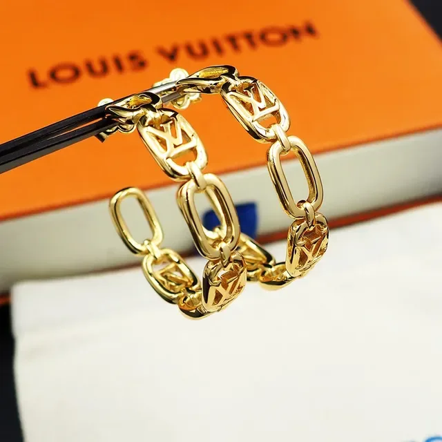 Louis Vuitton MY LV CHAIN Gold-Tone Monogram Chain Hoop Earrings 4