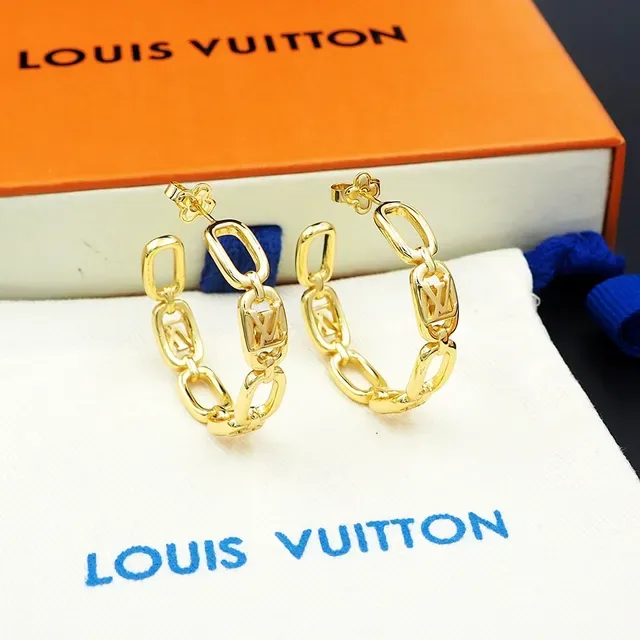 Louis Vuitton MY LV CHAIN Gold-Tone Monogram Chain Hoop Earrings 5