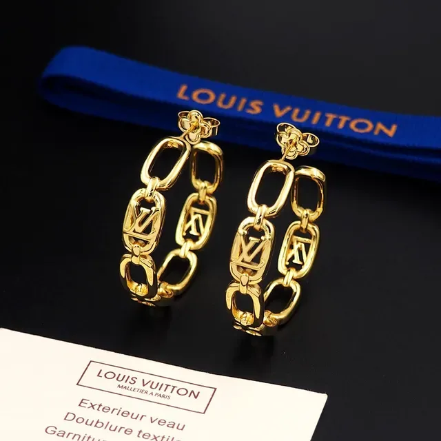 Louis Vuitton MY LV CHAIN Gold-Tone Monogram Chain Hoop Earrings 6