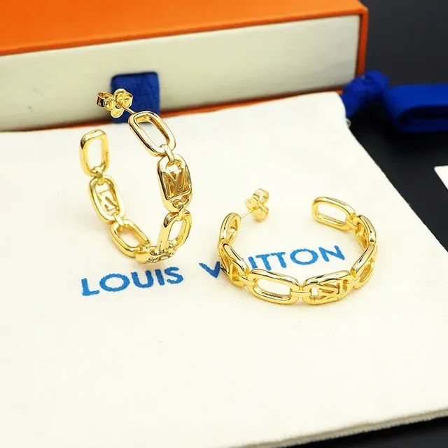 Louis Vuitton MY LV CHAIN Gold-Tone Monogram Chain Hoop Earrings 7