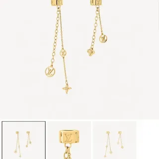 أقراط Louis Vuitton Nanogram ذهبي اللون غير متماثلة سلاسل مونوغرام معلقة