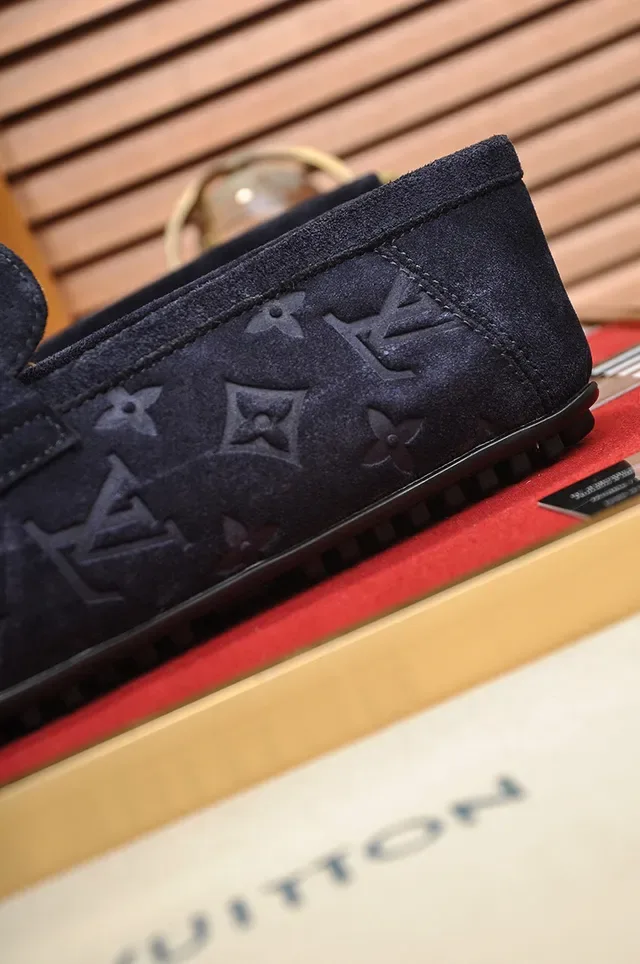 Louis Vuitton Navy Gold Monogrammed Suede Twist-Lock Buckle Loafer 2