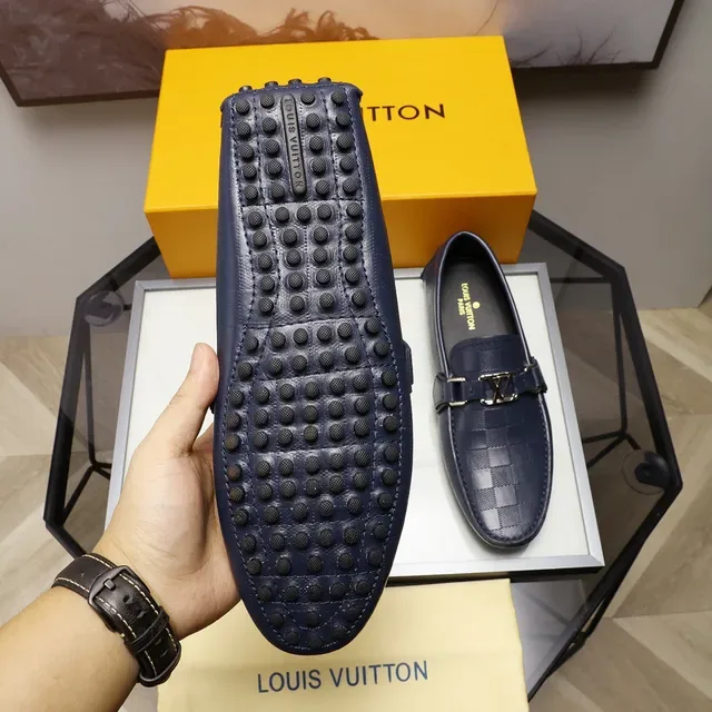 Louis Vuitton Navy Silver Quilted Leather Metal LV Buckle Strap Loafer 2