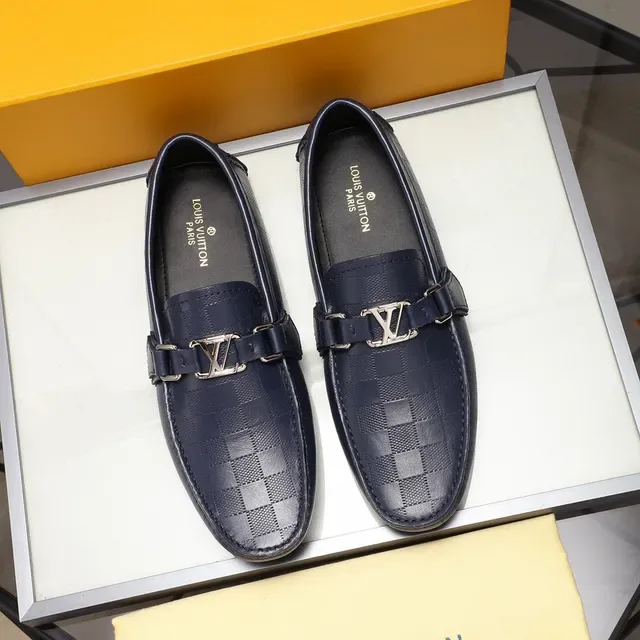 Louis Vuitton Navy Silver Quilted Leather Metal LV Buckle Strap Loafer 3