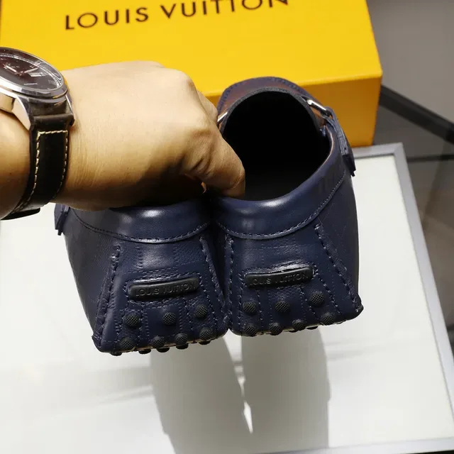 Louis Vuitton Navy Silver Quilted Leather Metal LV Buckle Strap Loafer 4