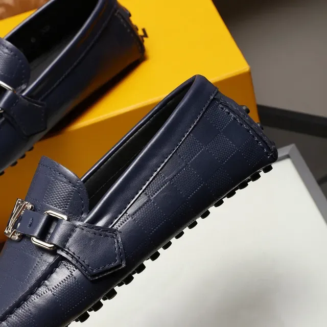 Louis Vuitton Navy Silver Quilted Leather Metal LV Buckle Strap Loafer 5