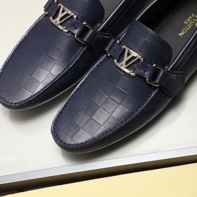 Louis Vuitton Navy Silver Quilted Leather Metal LV Buckle Strap Loafer 6