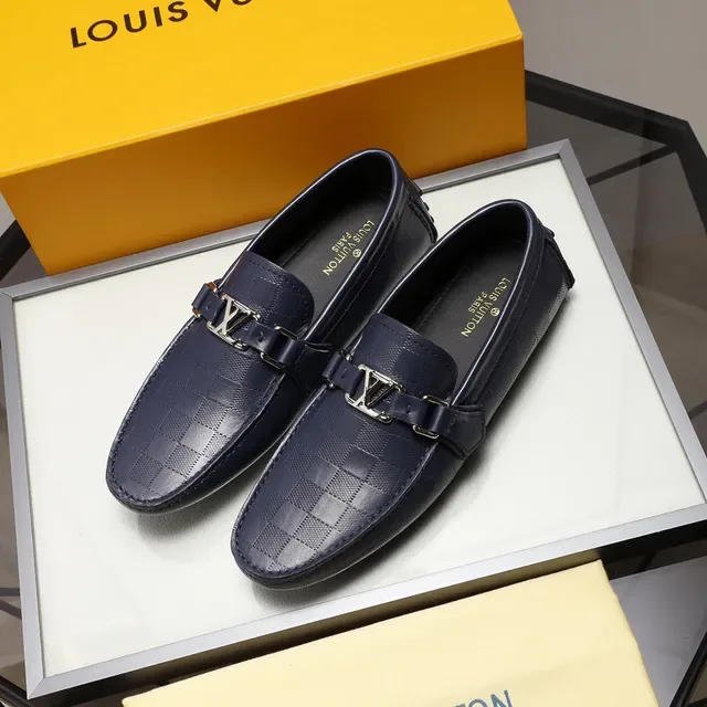 Louis Vuitton Navy Silver Quilted Leather Metal LV Buckle Strap Loafer 8